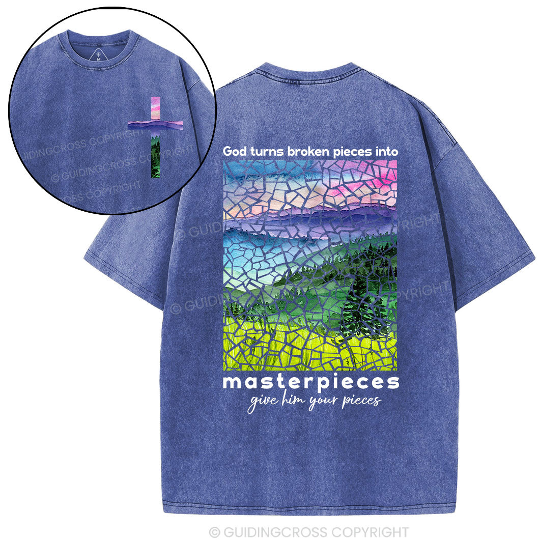 God Turns Broken Pieces Into Masterpieces Christian Washed T-Shirt