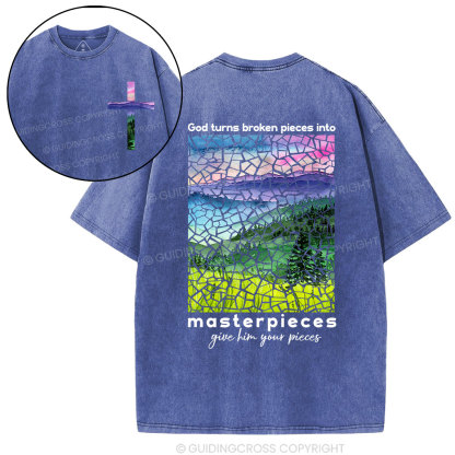 God Turns Broken Pieces Into Masterpieces Christian Washed T-Shirt