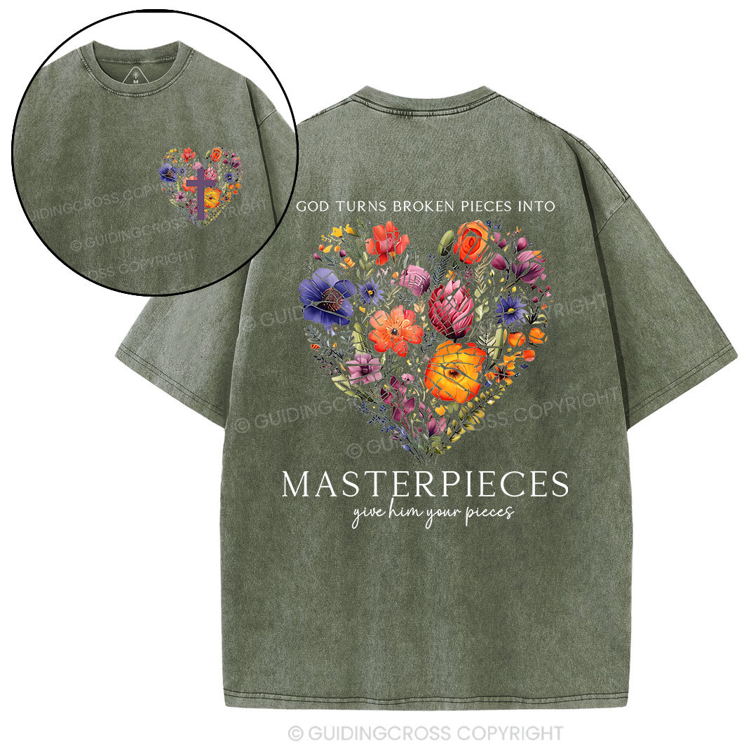 God Turns Broken Pieces Into Masterpieces Christian Washed T-Shirt
