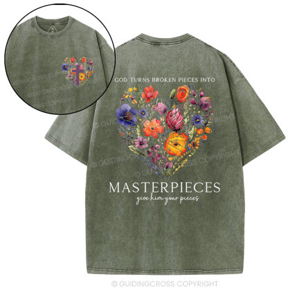 God Turns Broken Pieces Into Masterpieces Christian Washed T-Shirt