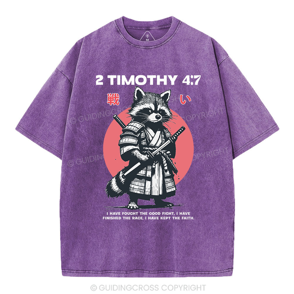 Fought The Good Fight Raccoon Christian Washed T-Shirt