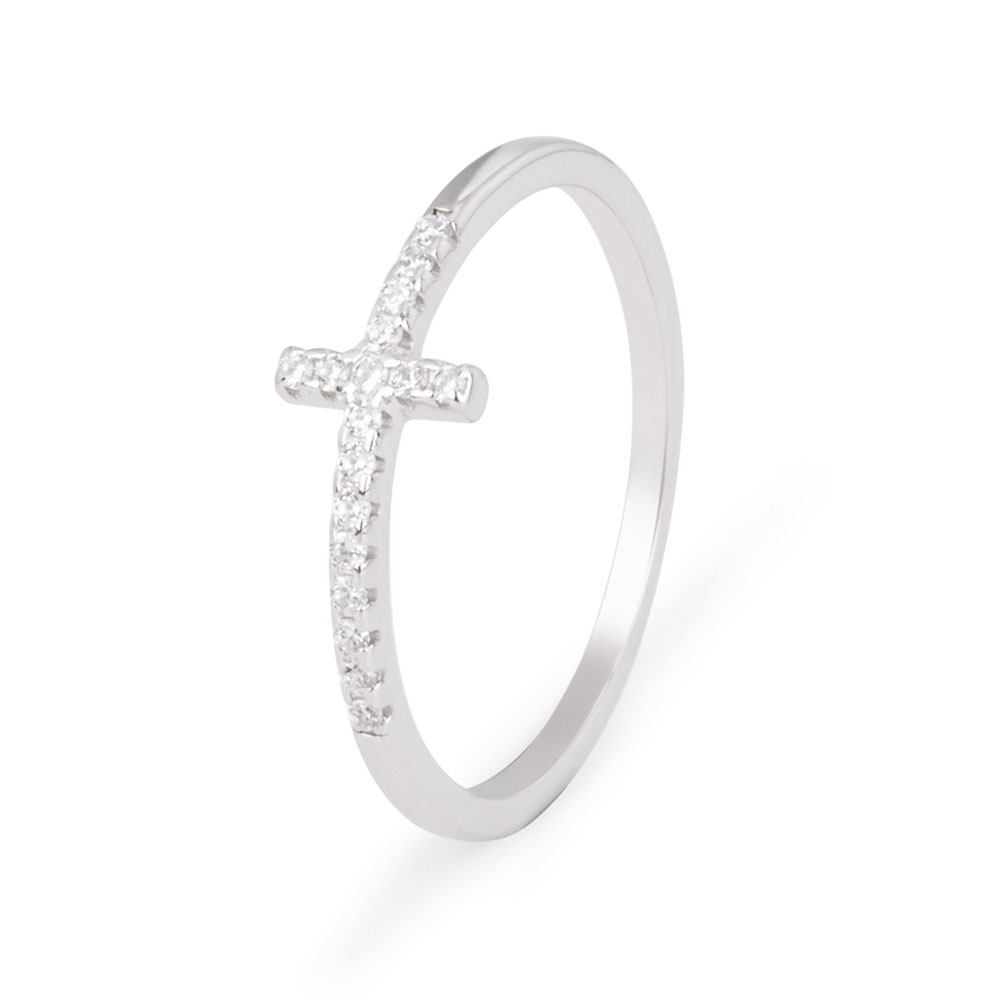 Single Row Diamond Cross Christian Ring