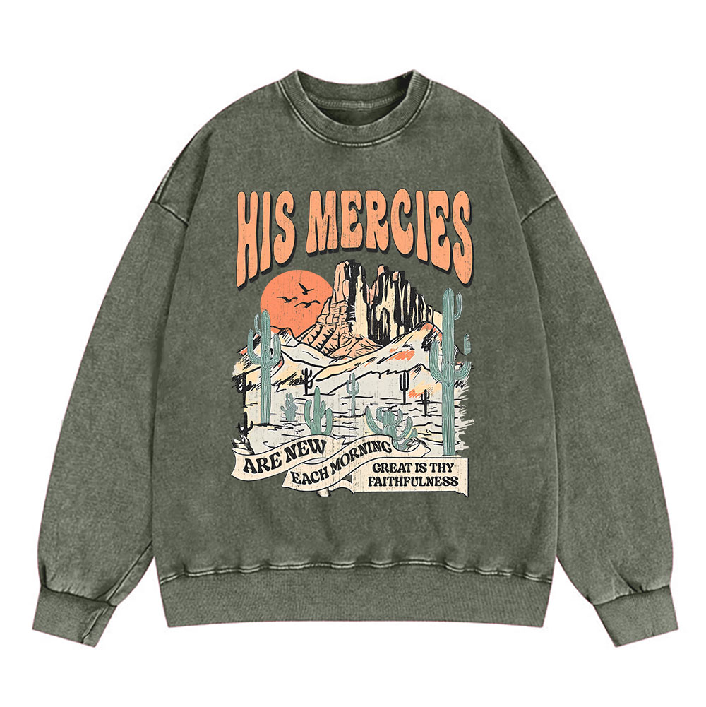 His Mercies Are New Every Morning Boho Christian Washed Sweatshirt