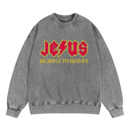 Jesus Highway To Heaven Christian Washed Sweatshirt