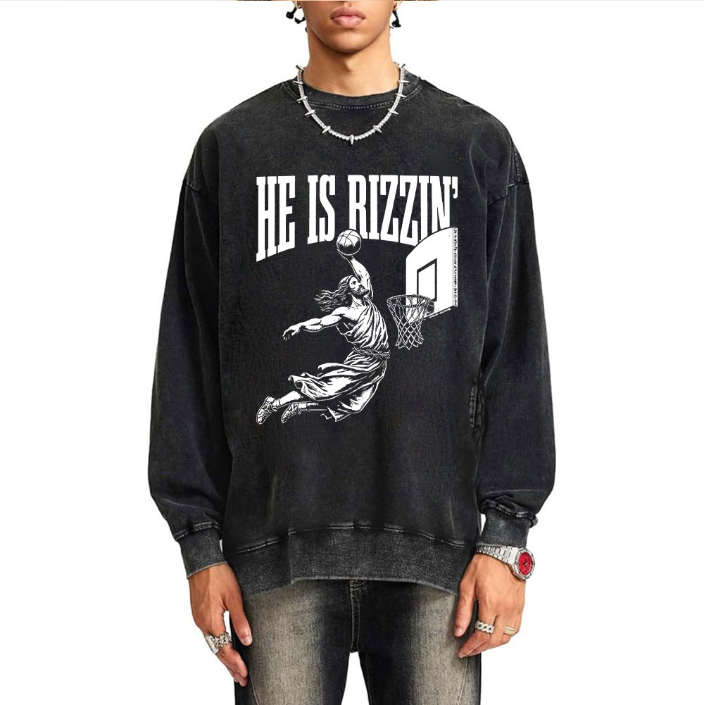 He Is Rizzin Christian Washed Sweatshirt