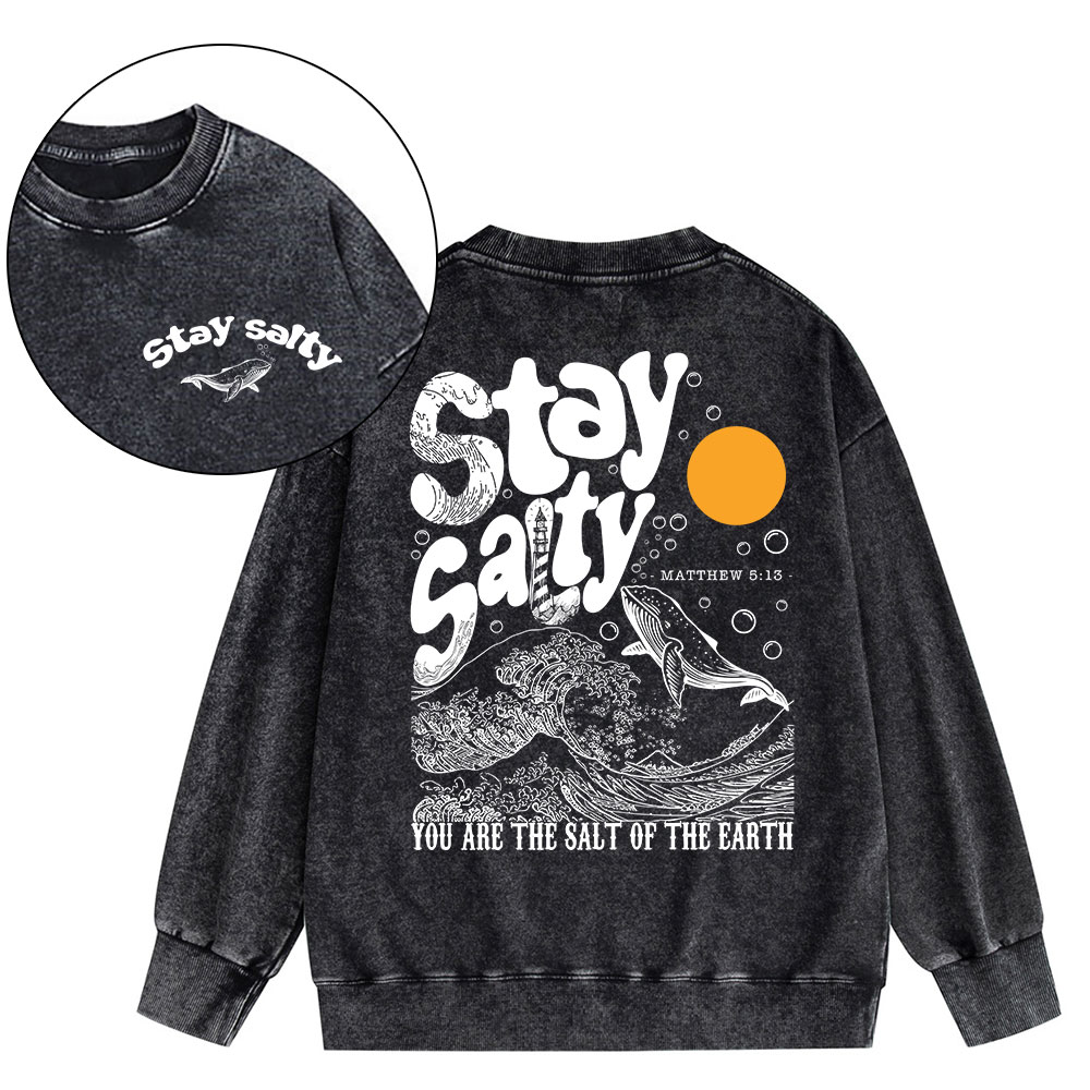 Stay Salty Ocean Waves Christian Washed Sweatshirt
