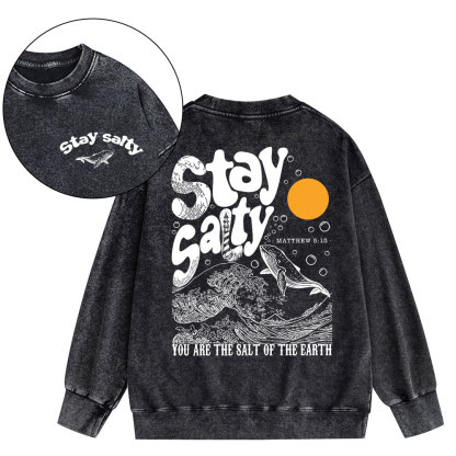 Stay Salty Ocean Waves Christian Washed Sweatshirt