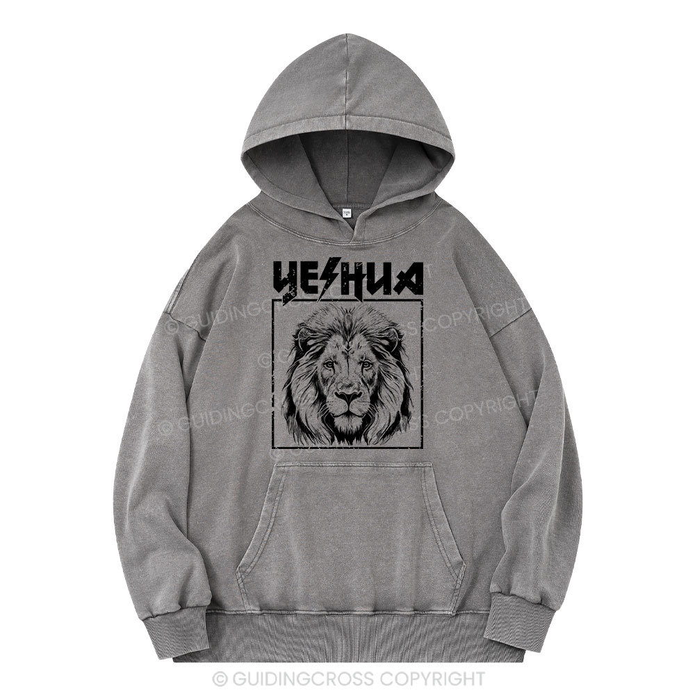 Retro Yeshua Lion Christian Washed Hoodie 