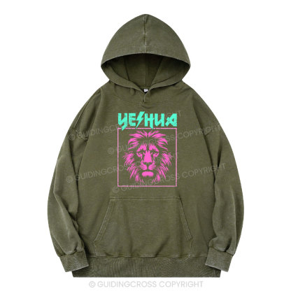 Yeshua Lion Christian Washed Hoodie 