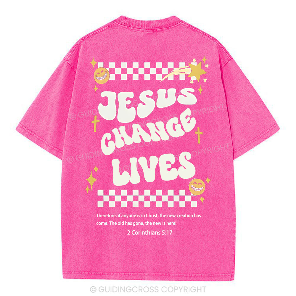 Jesus Changes Lives Christian Washed T-Shirt