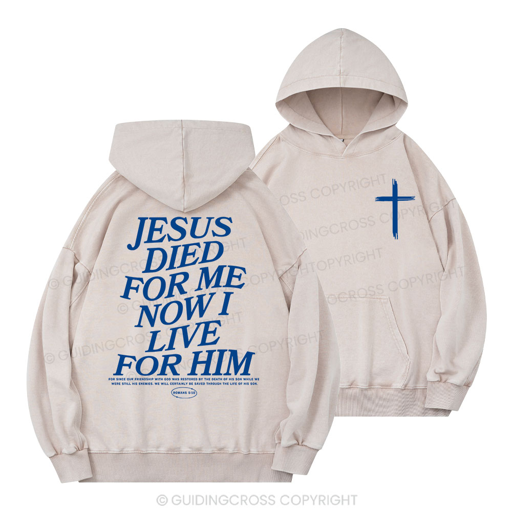 Jesus Died For Me Now I Live For Him Christian Washed Hoodie 
