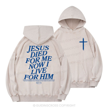 Jesus Died For Me Now I Live For Him Christian Washed Hoodie 