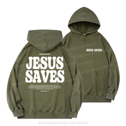 Jesus Saves Christian Washed Hoodie
