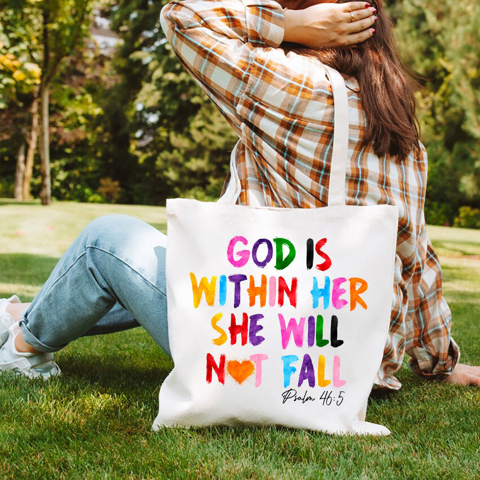 God Is Within Her Christian Canvas Tote Bag