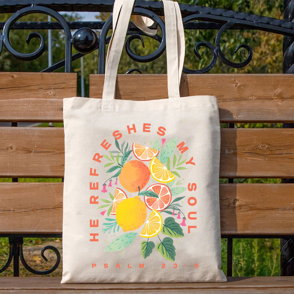 He Refreshed My Soul Christian Canvas Tote Bag