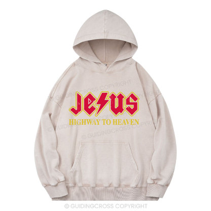 Jesus Highway To Heaven Christian Washed Hoodie
