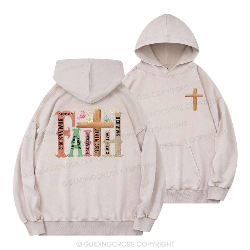 Retro Faith Cross Christian Washed Hoodie