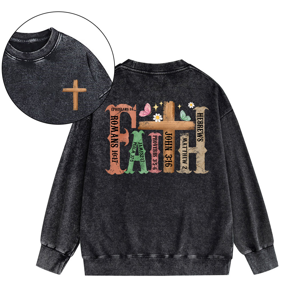 Retro Faith Cross Christian Washed Sweatshirt