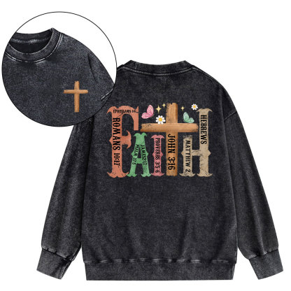 Retro Faith Cross Christian Washed Sweatshirt