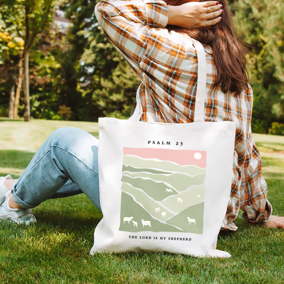 The Lord Is My Shepherd Christian Canvas Tote Bag