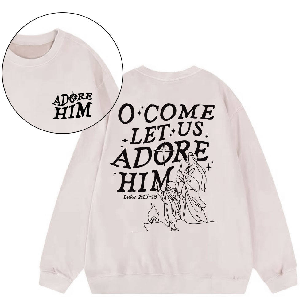 Let Us Adore Him Christian Washed Sweatshirt