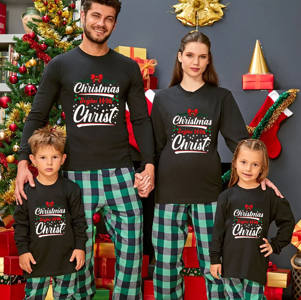 Personalized Begins With Christ Christmas Family Matching Long Sleeve T-Shirt