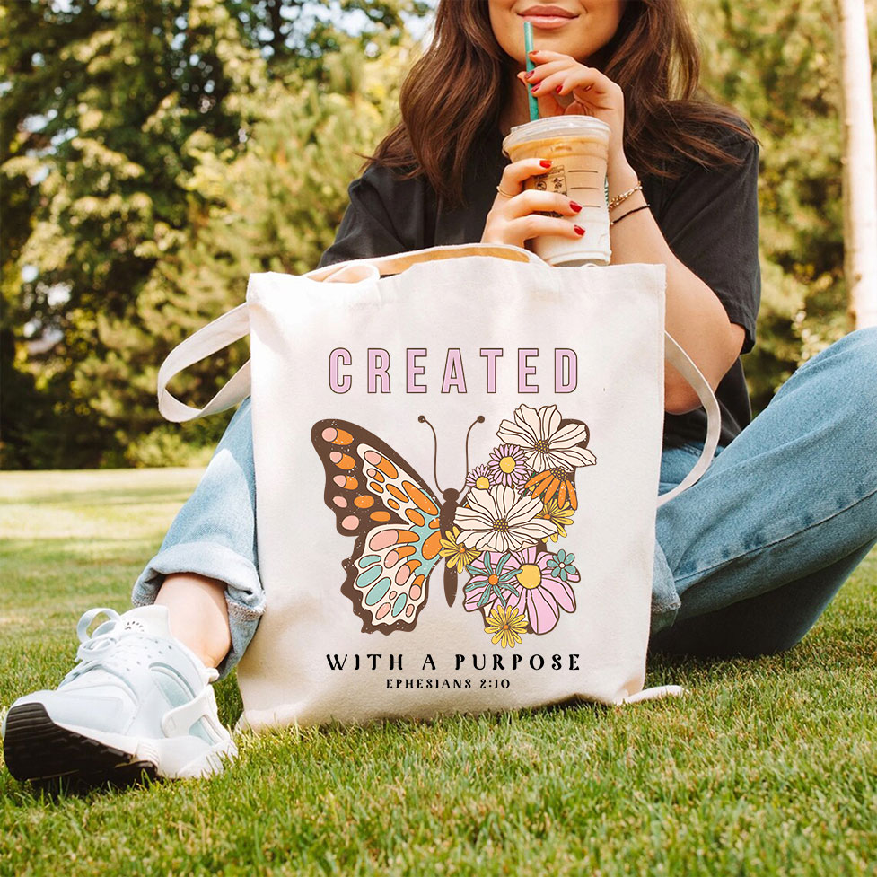 Created With Purpose Christian Canvas Tote Bag