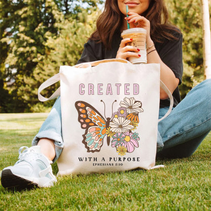 Created With Purpose Christian Canvas Tote Bag