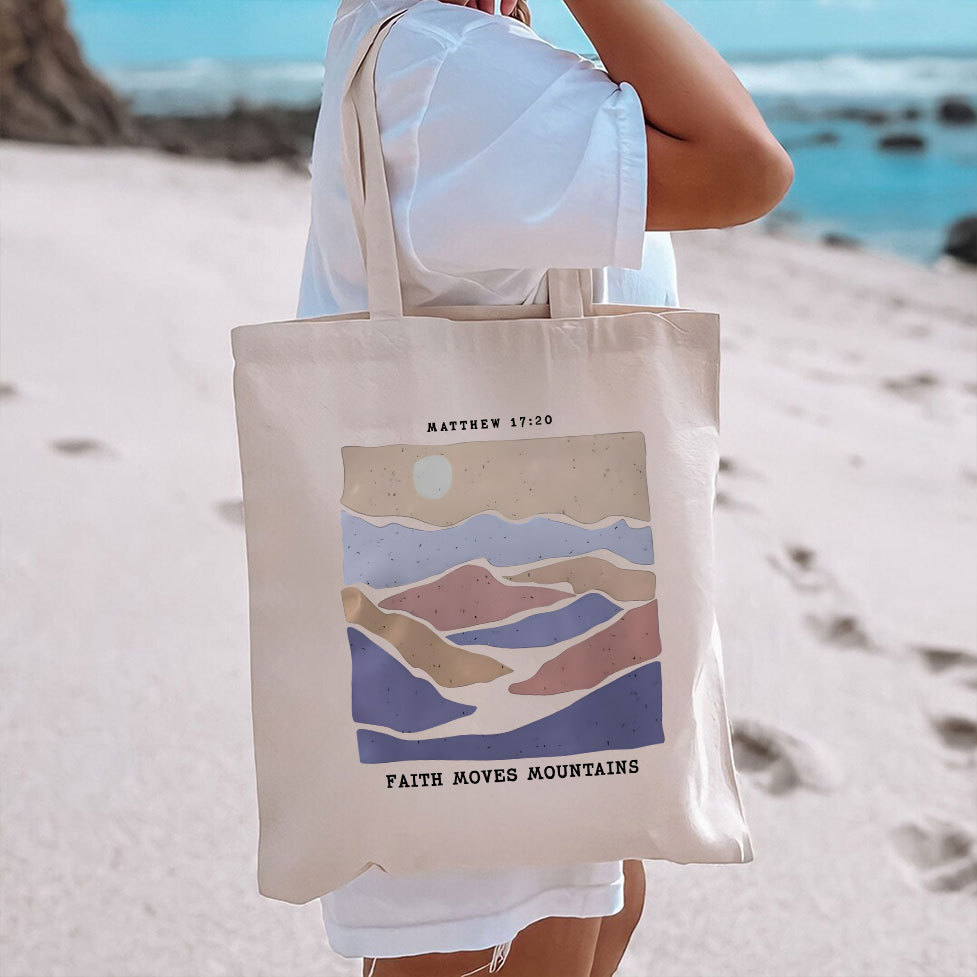Faith Moves Mountain Christian Canvas Tote Bag