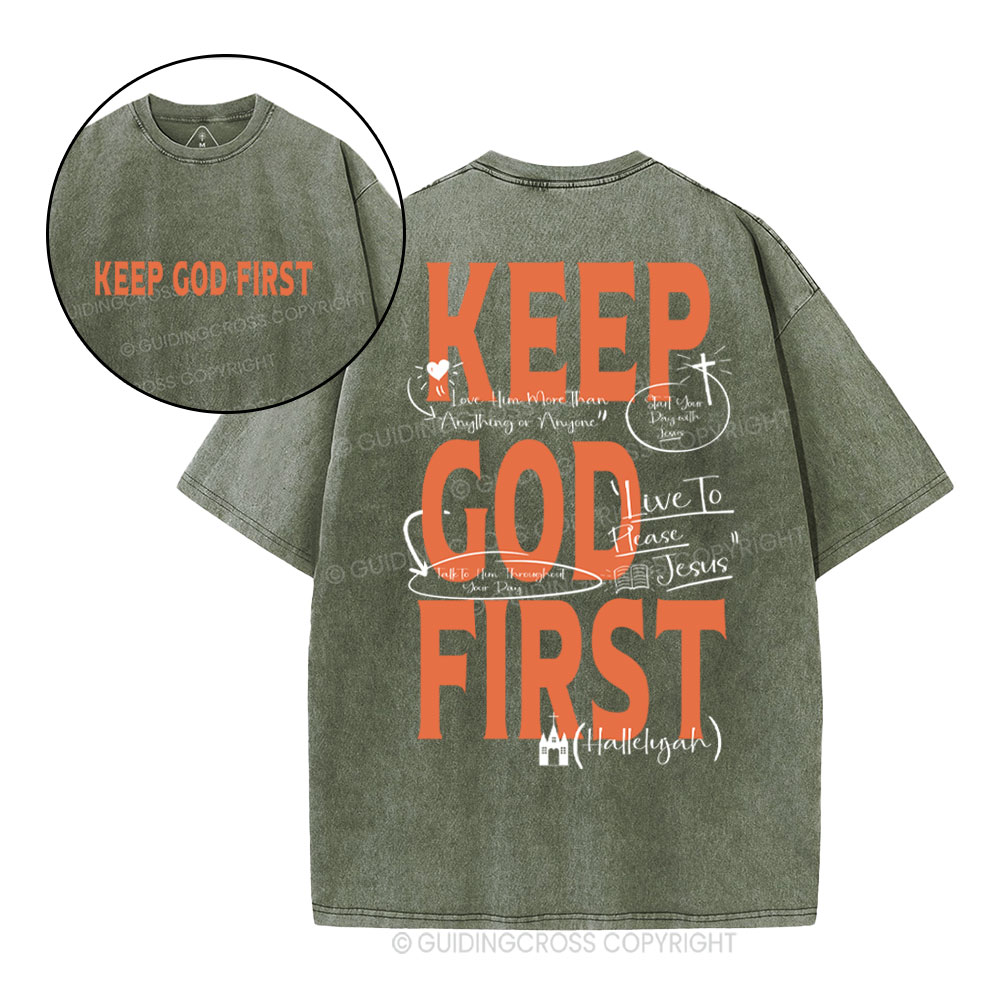 Keep God First Christian Washed T-Shirt