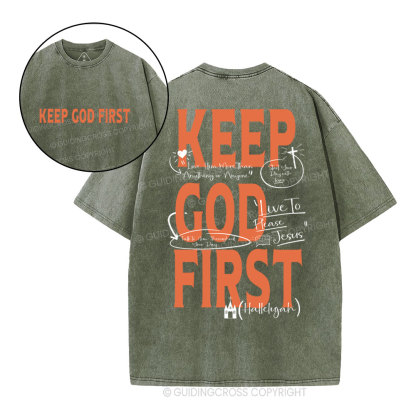 Keep God First Christian Washed T-Shirt