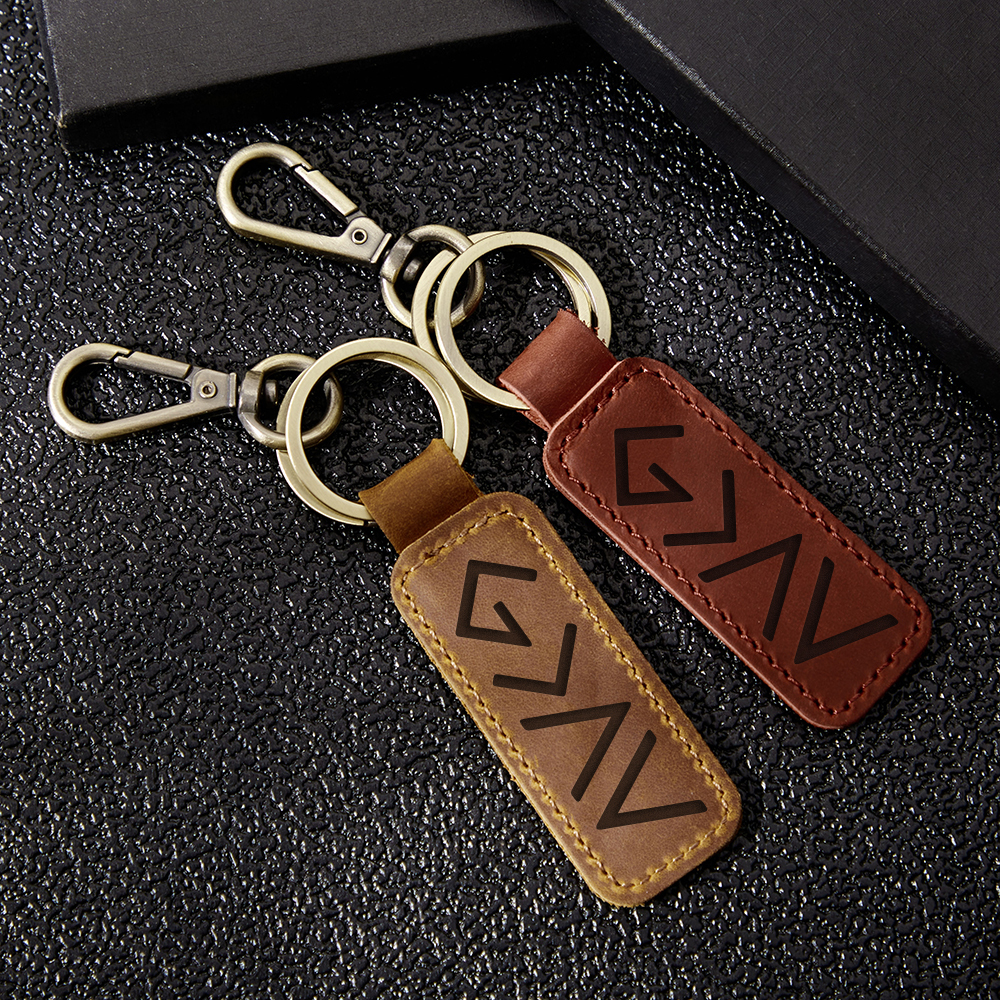 Crazy Horse Leather Double Ring Keychain