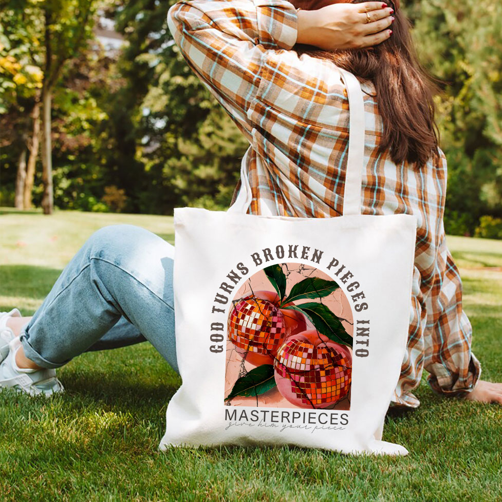 God Turns Broken Pieces Into Masterpieces Christian Canvas Tote Bag