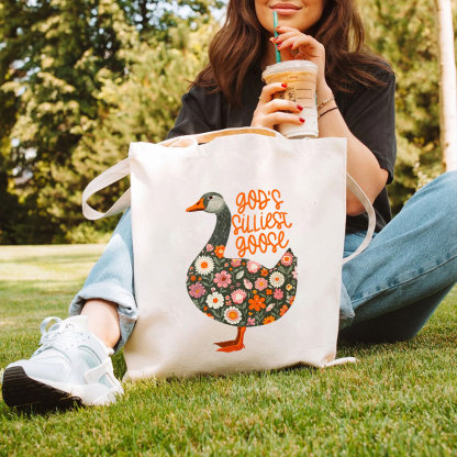 God's Silliest Goose Floral Christian Canvas Tote Bag