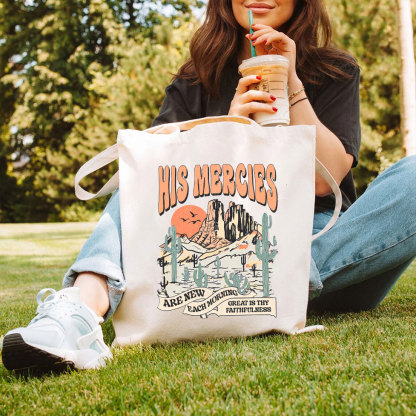 His Mercies Are New Every Morning Boho Christian Canvas Tote Bag
