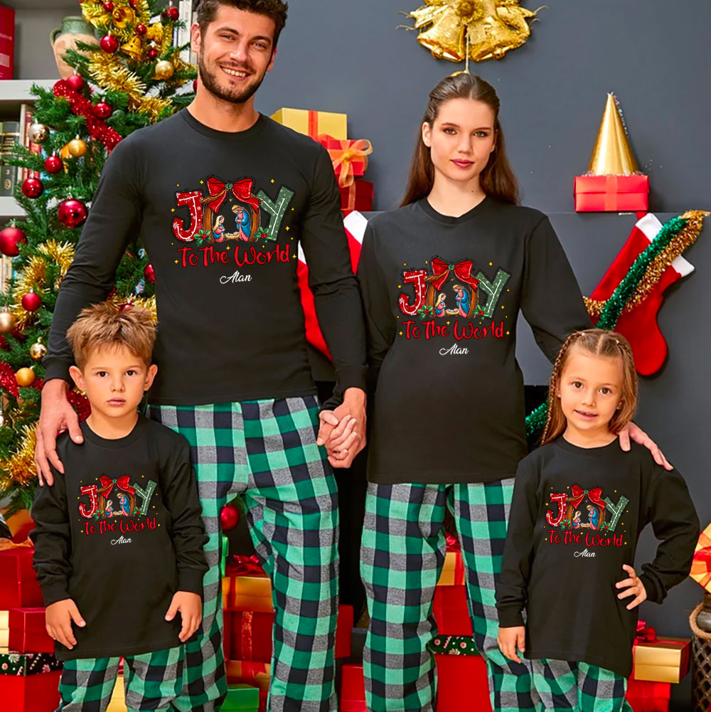 Personalized Jesus Joy To The world Christmas Family Matching Long Sleeve T-Shirt