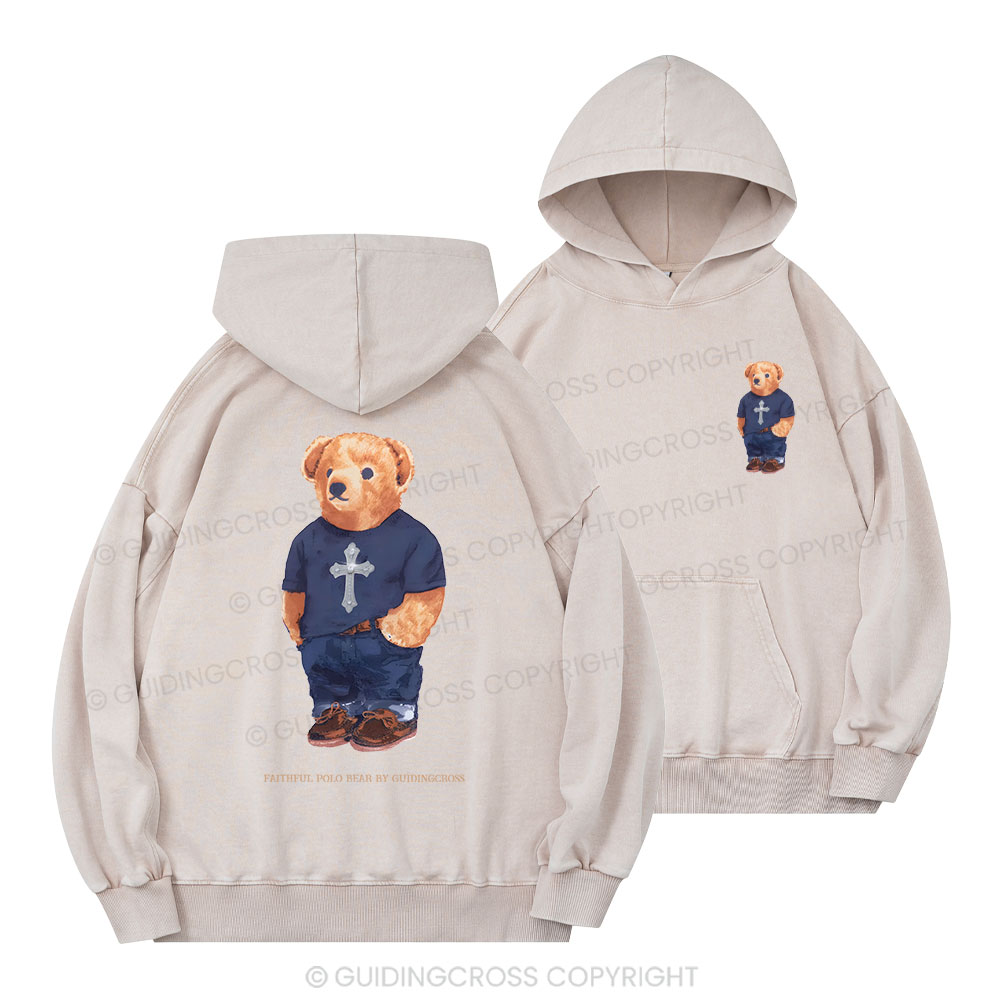 Faithful Polo Bear By Guidingcross Christian Washed Hoodie