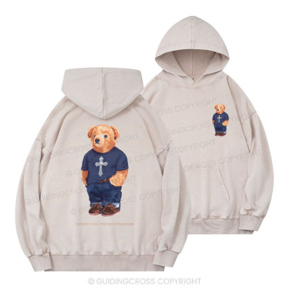 Faithful Polo Bear By Guidingcross Christian Washed Hoodie