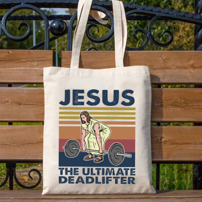 Jesus The Ultimate Deadlifter Vintage Christian Canvas Tote Bag