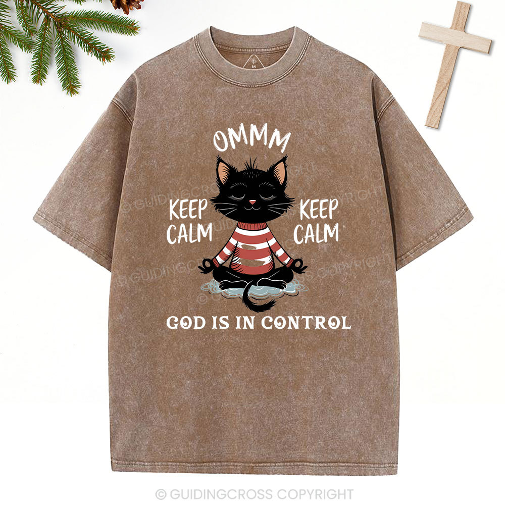 God Is In Control Christian Christmas Washed T-Shirt