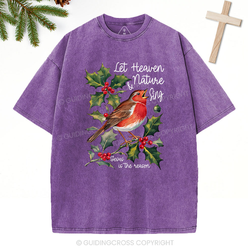 Let Heaven And Nature Sing Christian Christmas Washed T-Shirt