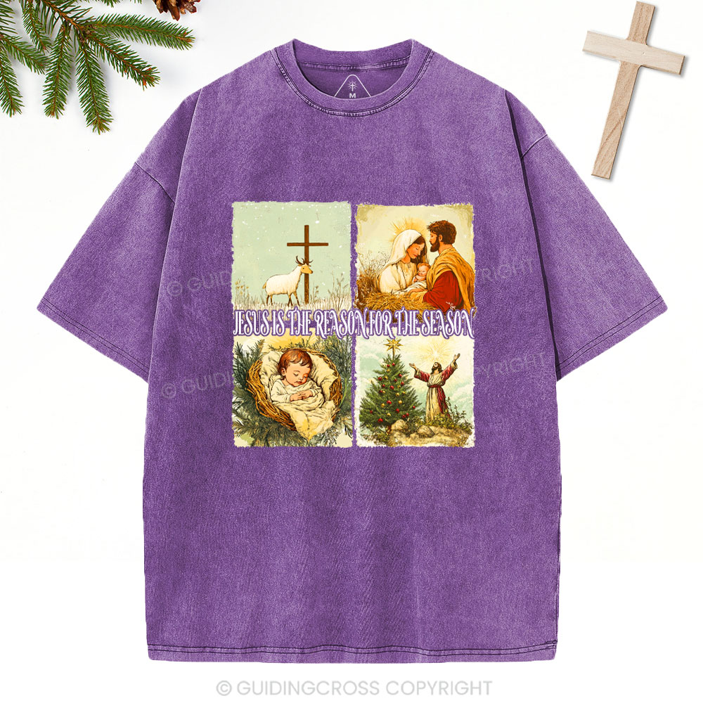 Retro Jesus Is The Reason Christian Christmas Washed T-Shirt
