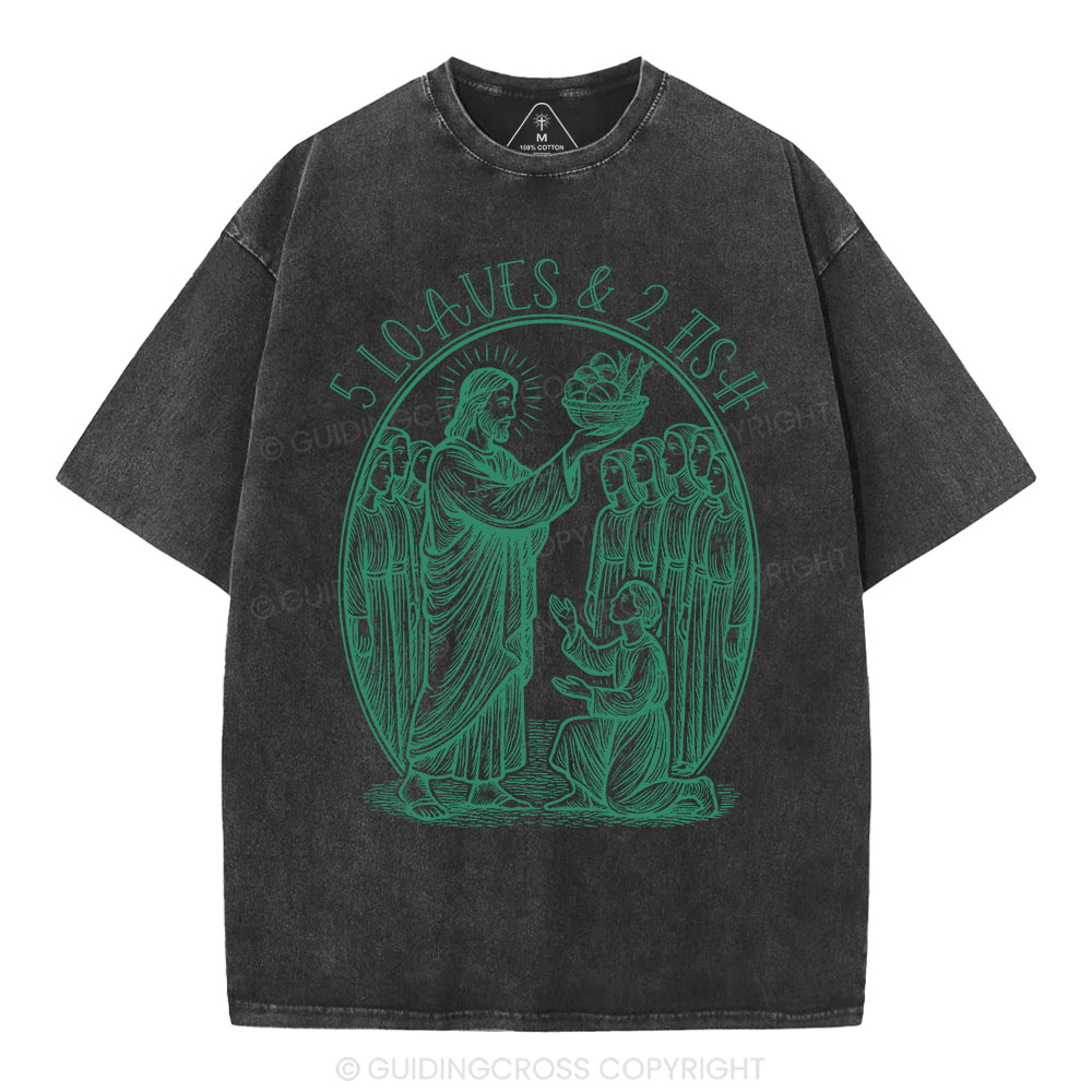 5-Loaves-＆-2-Fish-Christian-Washed-T-Shirt