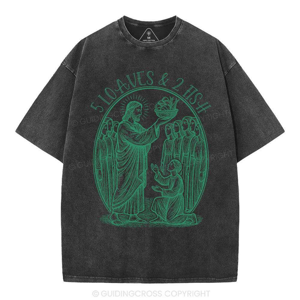 5-Loaves-＆-2-Fish-Christian-Washed-T-Shirt