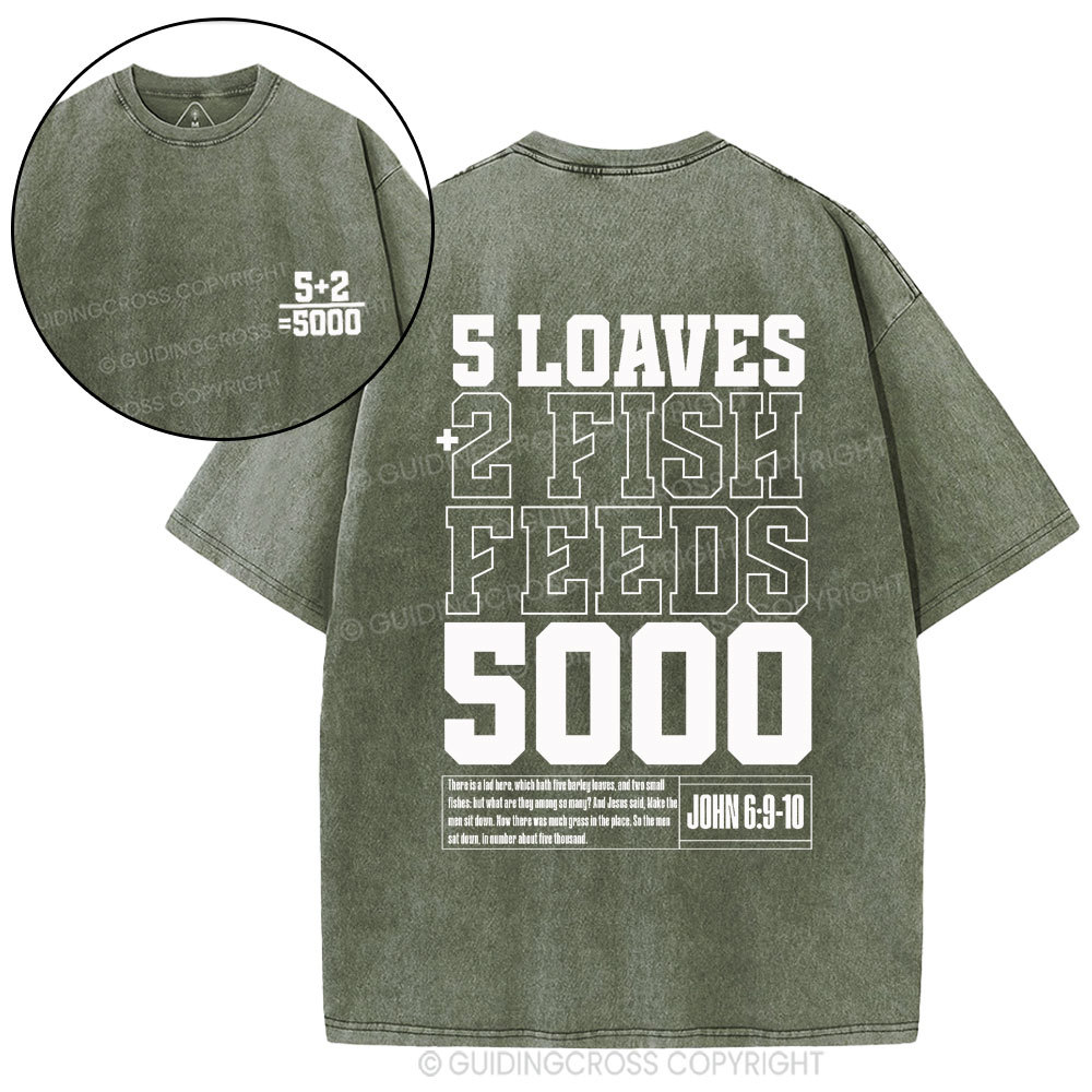 5 Loaves 2 Fish Feeds Christian Washed T-Shirt