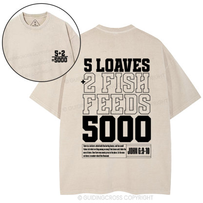 5 Loaves 2 Fish Feeds Christian Washed T-Shirt