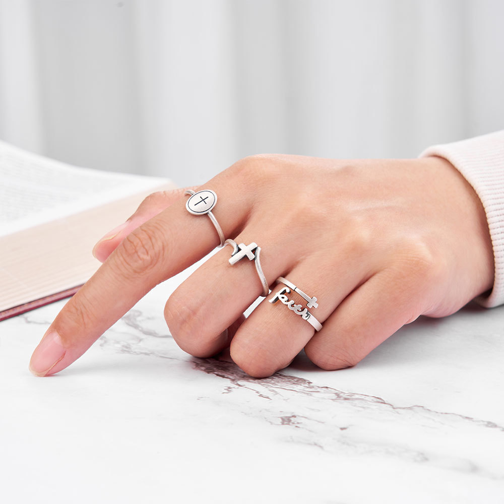 Oval Cross Christian 925 Sterling Silver Ring