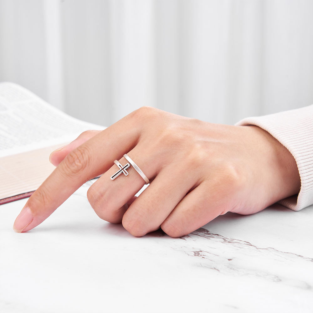 Double Wrap Cross Christian 925 Sterling Silver Ring