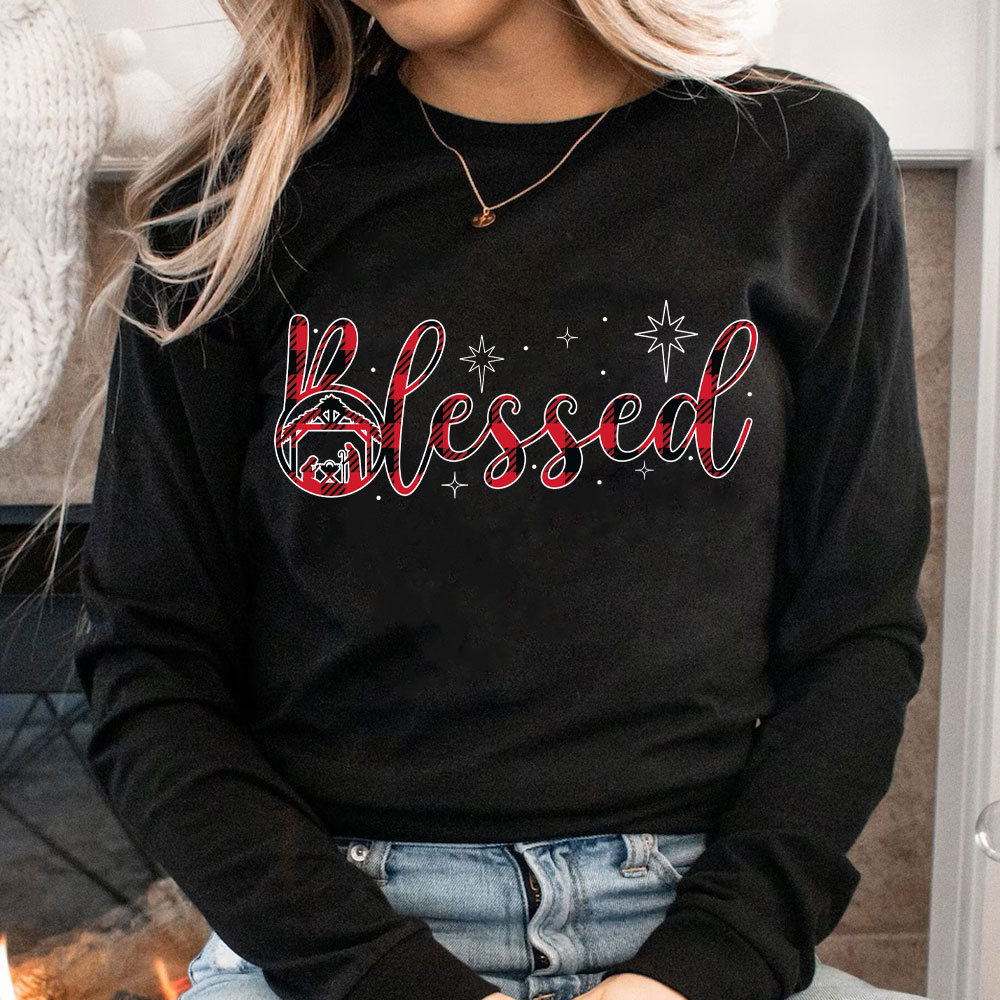 Nativity Scene Blessed Christmas Christian Long Sleeve T-Shirt
