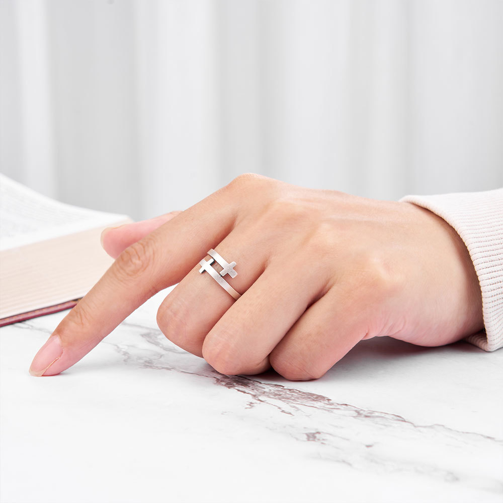 Double Cross Christian 925 Sterling Silver Ring